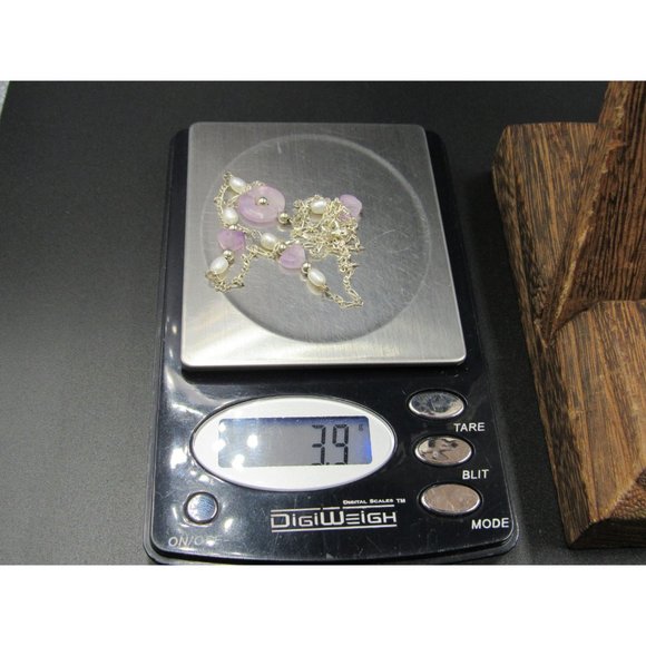 18 Inch Sterling Silver Amethyst Stone Hearts With Pearls Necklace - Picture 6 of 6